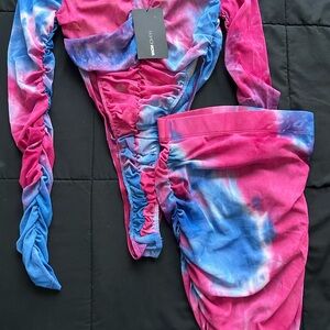 Pink and Blue Tie-Dye Bodysuit and Skirt Set